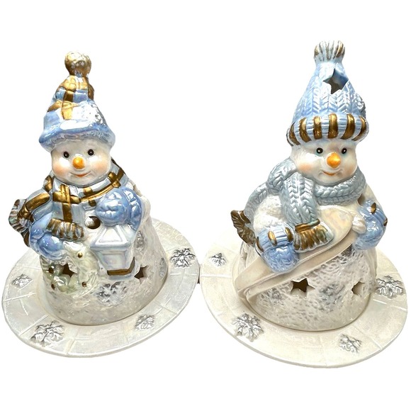 design inspirations Other - Vtg Design Inspirations‎ 2 Snowman Tea Light Holder Set Christmas 2002 Luminary